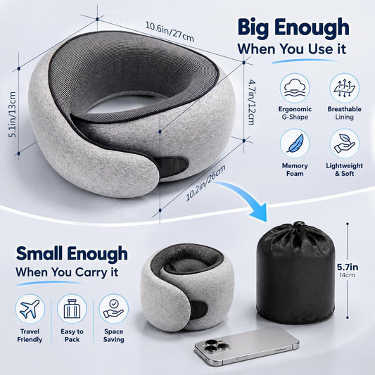 G-Shaped Memory Foam Travel Pillow – Ergonomic Neck Support for Comfortable Travel